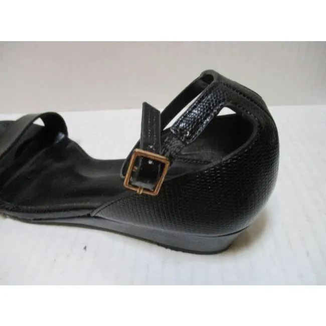 Aldo Black Pebbled Ankle Strap Flat Sandals Size Us