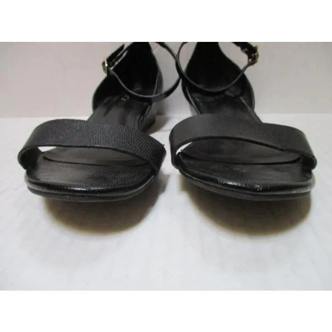 Aldo Black Pebbled Ankle Strap Flat Sandals Size Us