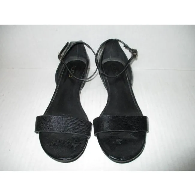 Aldo Black Pebbled Ankle Strap Flat Sandals Size Us
