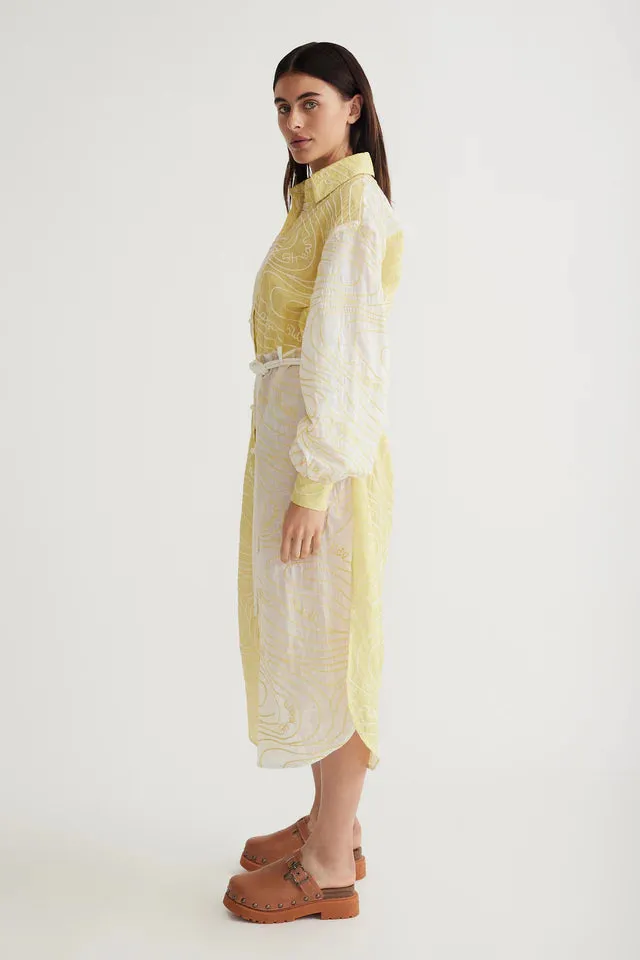 Antipodean Surge Belted Shirt Dress in Zest