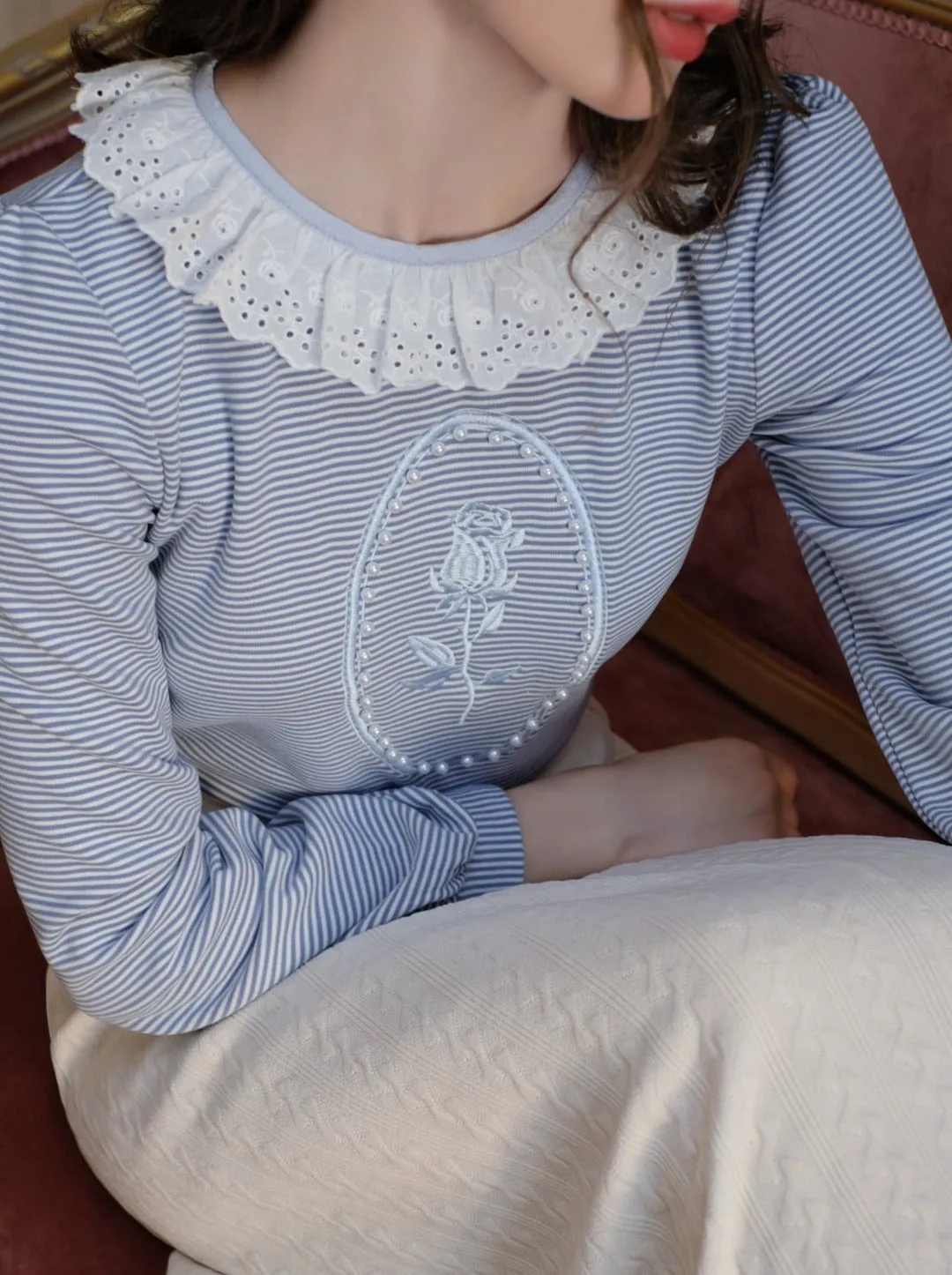 Border Retro Beaded Rose French Coastal Top