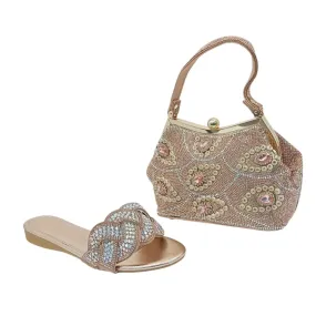 Braided Embellished Flat Sandals and Embellished Handbag Set