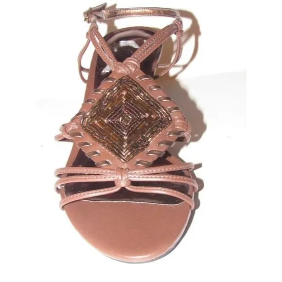 Carlos Santana Brown Strappy Leather Wedge Sandals