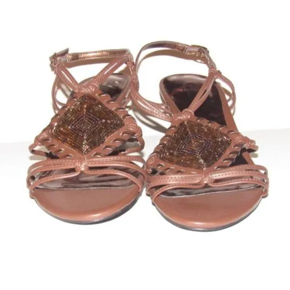 Carlos Santana Brown Strappy Leather Wedge Sandals