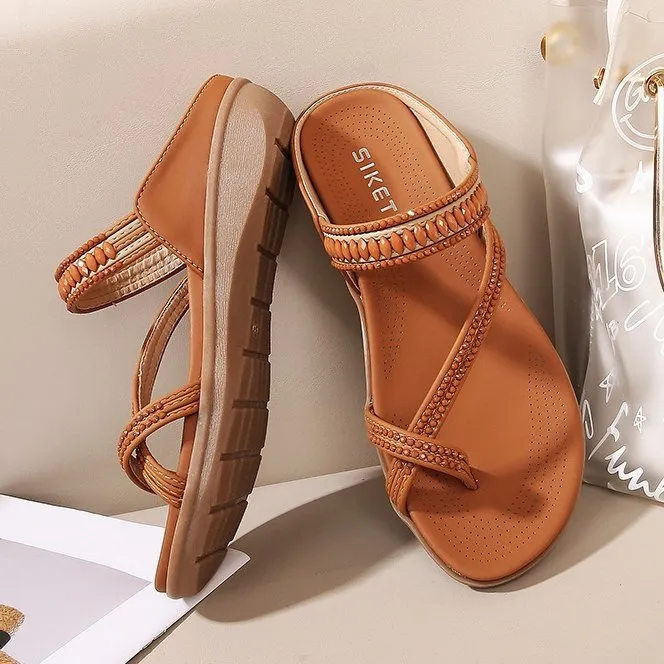 Cuzcare Women Orthopedic Sandals Waterproof Beaded Elegant Bohemian Flip-flops