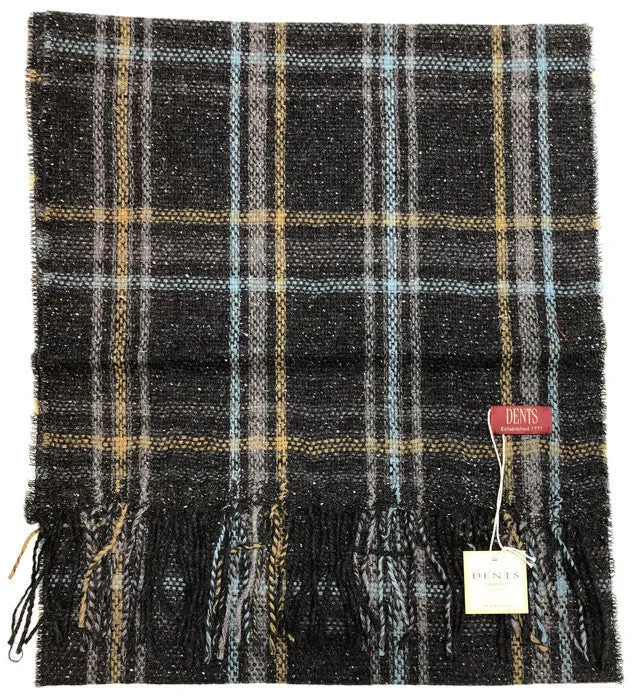 DENTS Woven Checked Scarf w Fringed Edges Wool Blend MADE IN ITALY