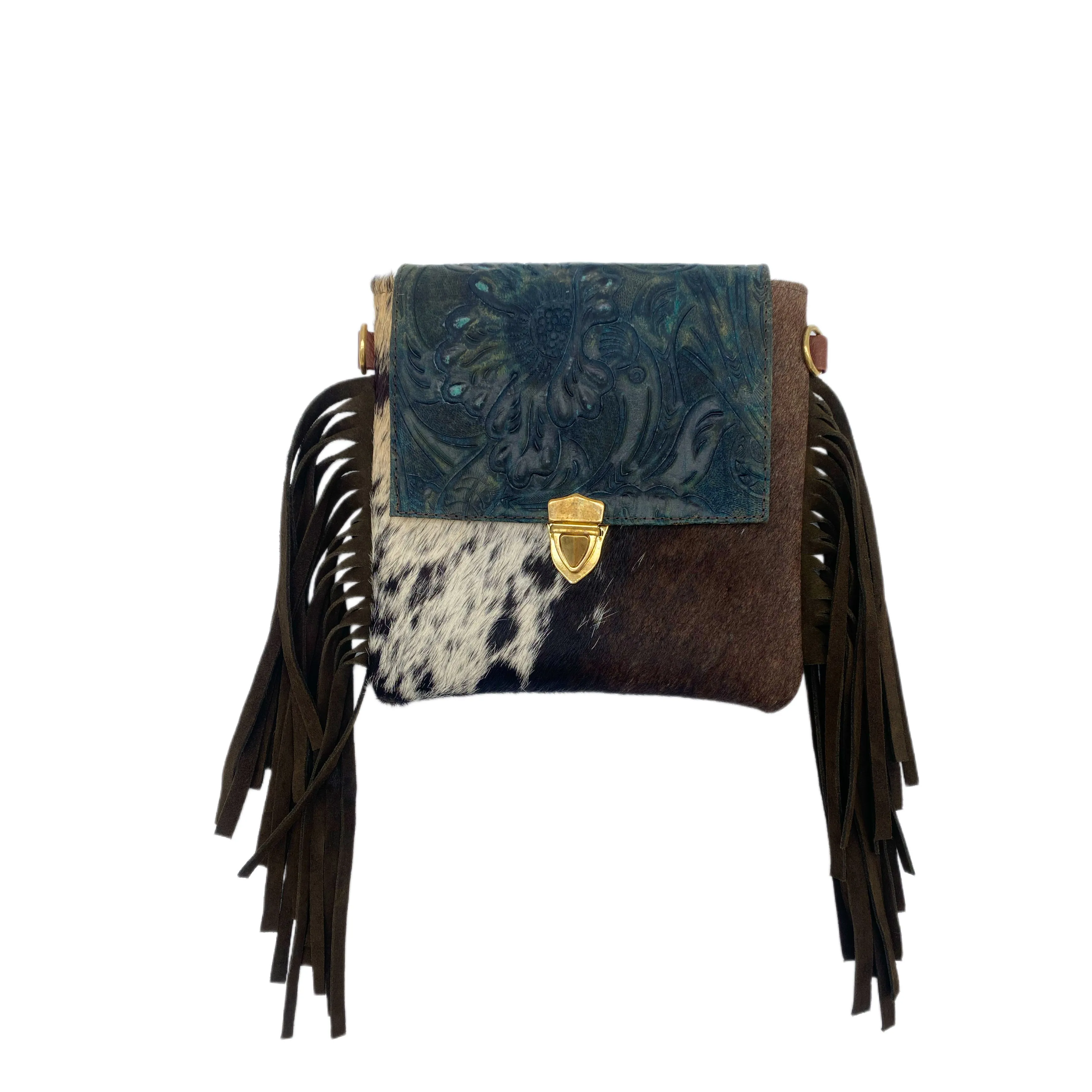 Fleurbleu Mini Floral Tooled Leather Cowhide Fringe Purse