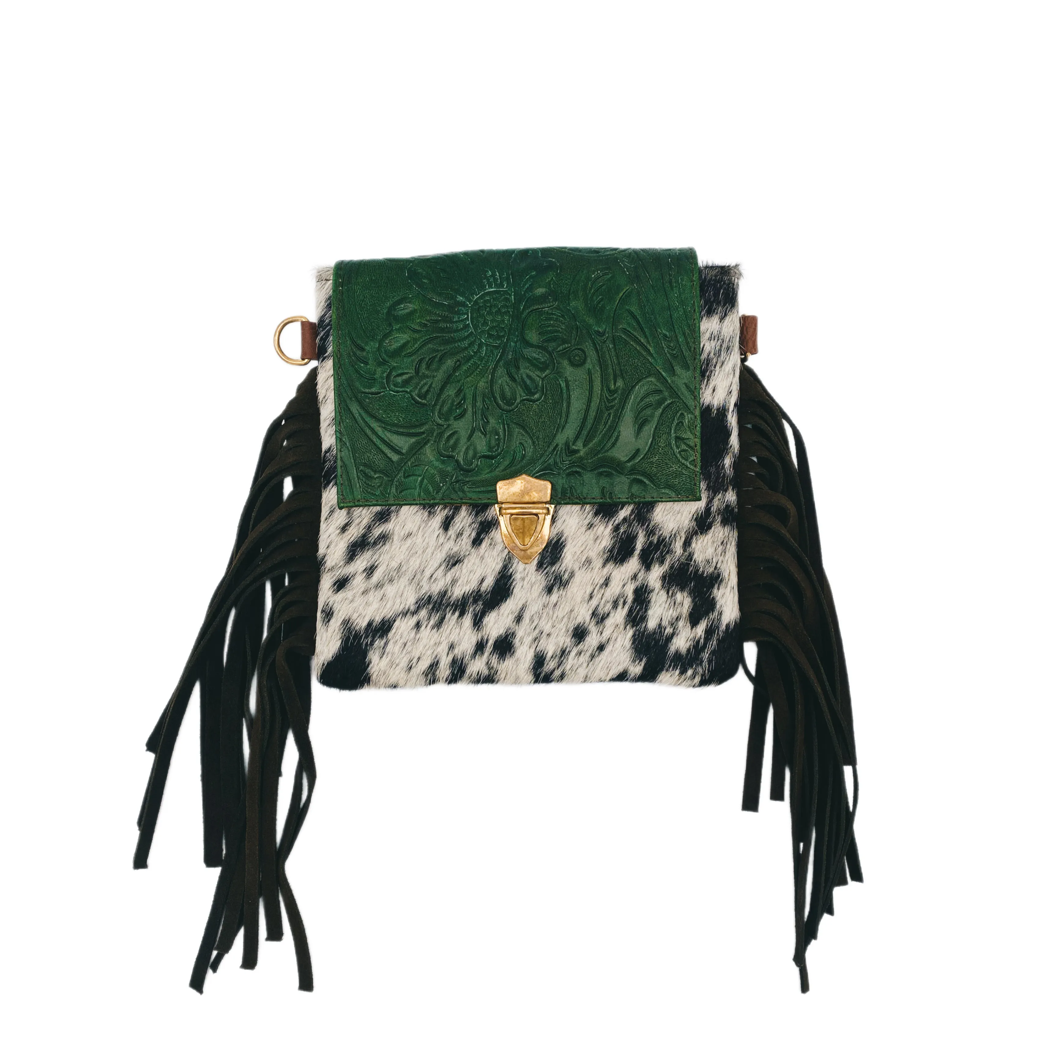 Fleurbleu Mini Floral Tooled Leather Cowhide Fringe Purse
