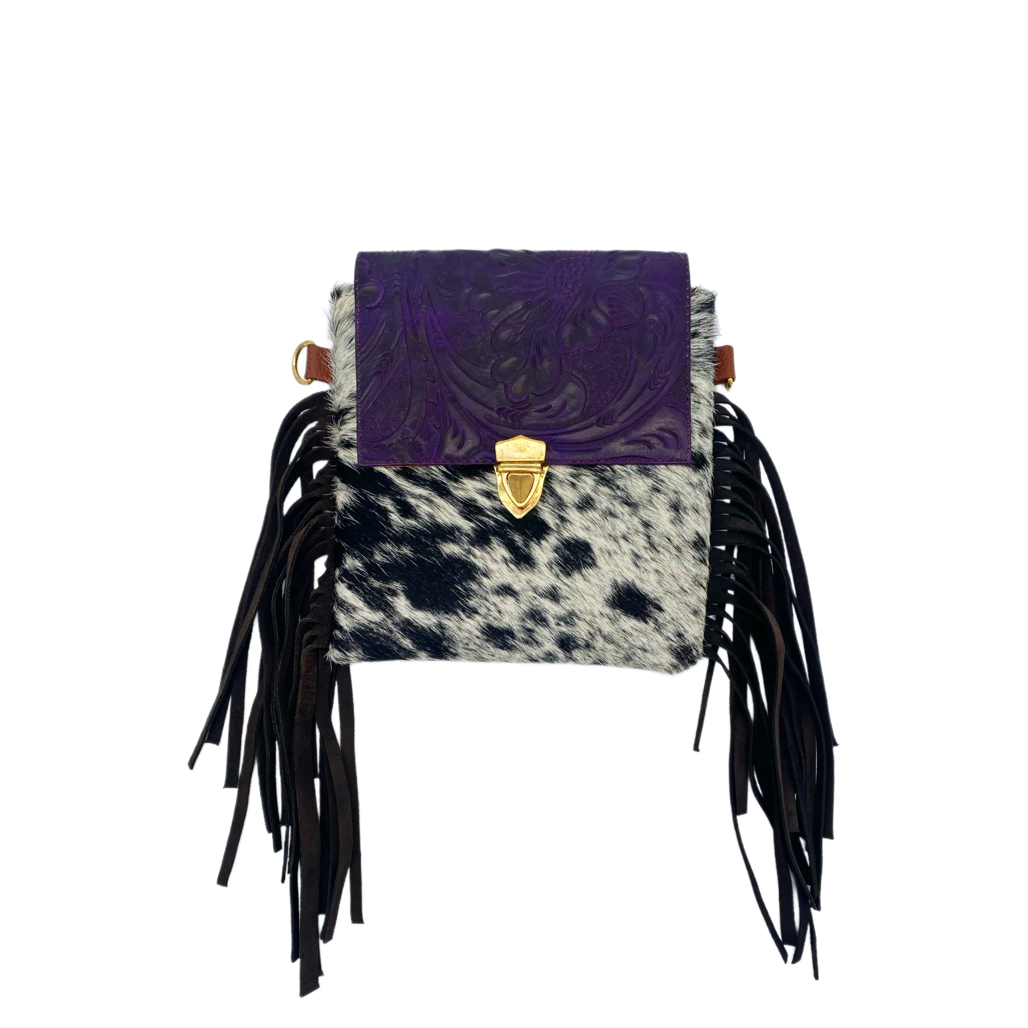 Fleurbleu Mini Floral Tooled Leather Cowhide Fringe Purse
