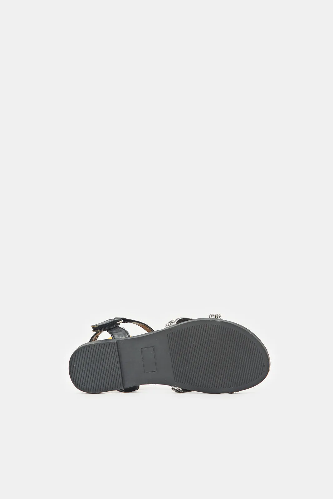 Girls Embellished Black Beaded Bow Sandal