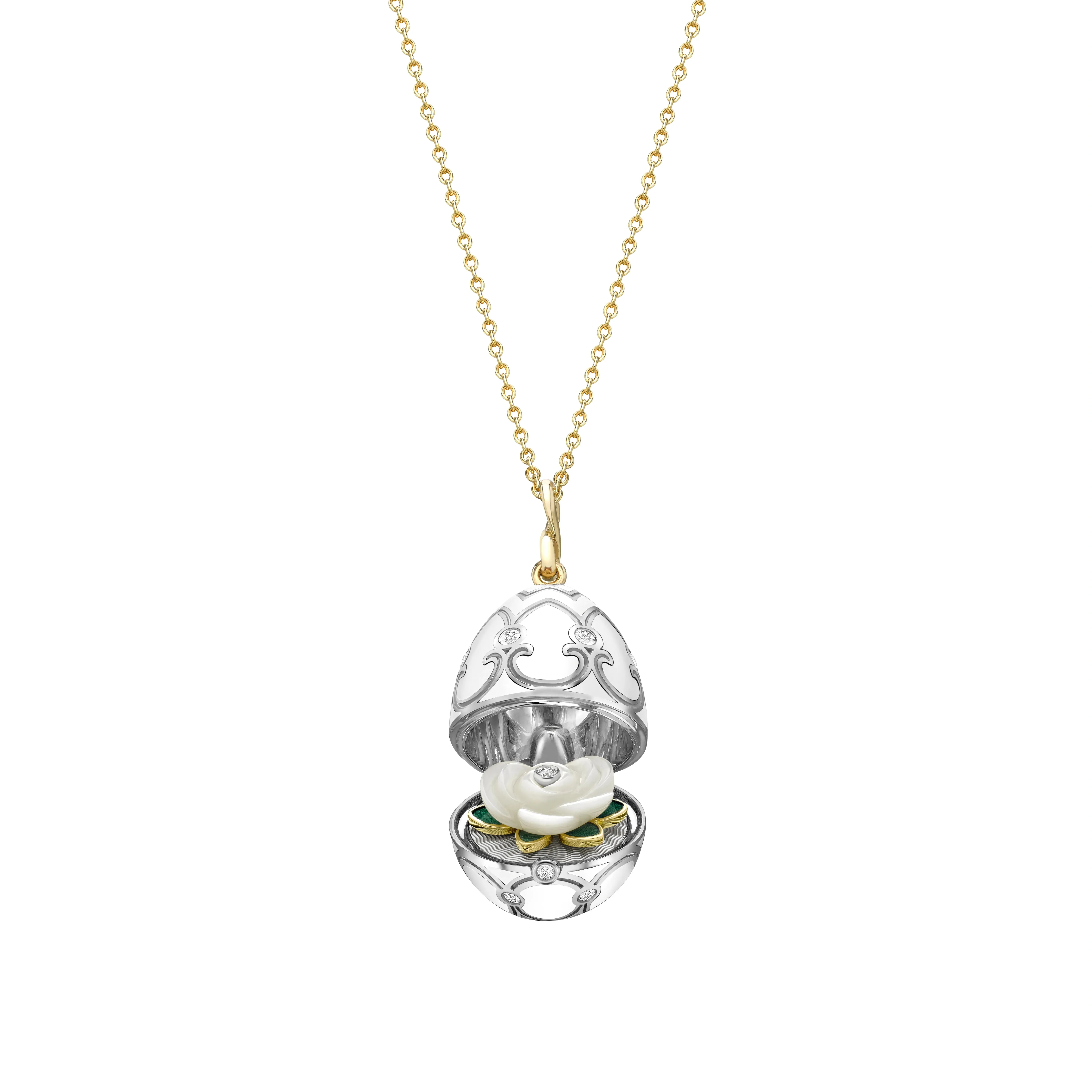 Guilloché Enamel Carved Mother of Pearl Surprise Locket