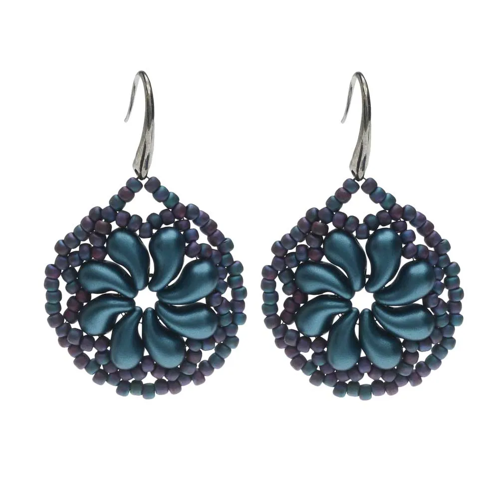 Lacy Floral Swirl Earrings in Petrol (Reboot)
