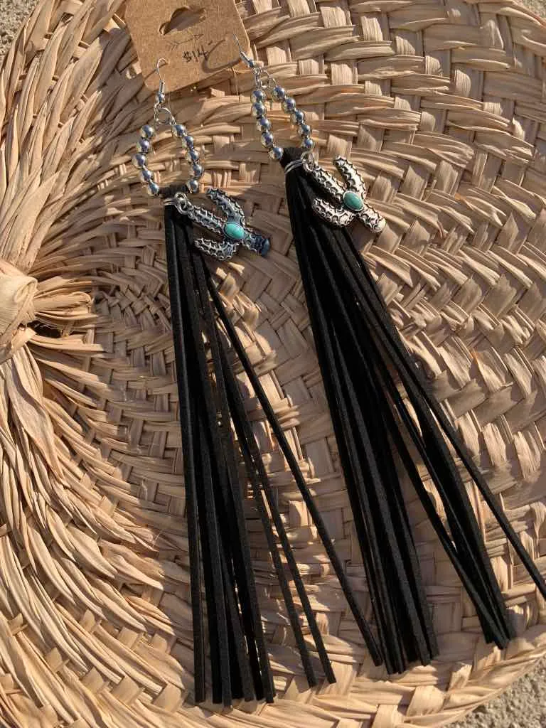 Long Fringed Cactus Earrings