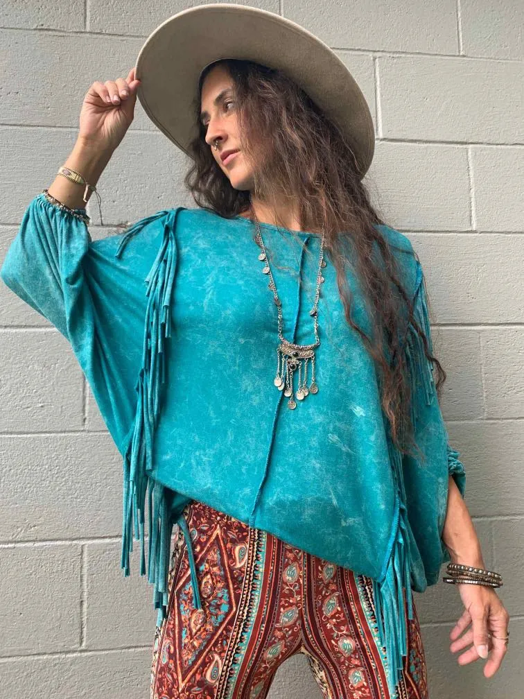 Navajo Acid Washed Fringed Tee