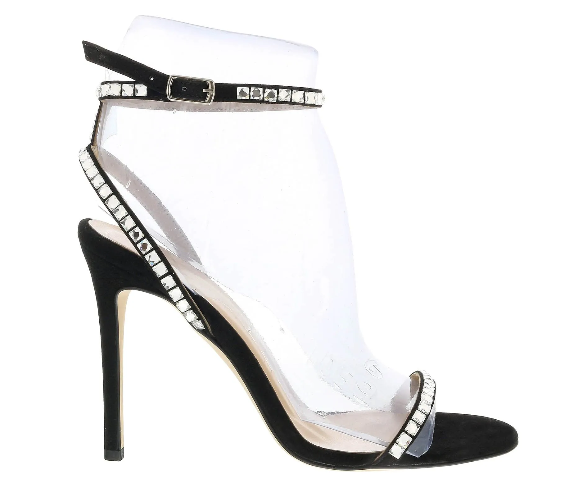 Ventutto Black Classic Crystal Embellished Strappy  High Heel Sandal-