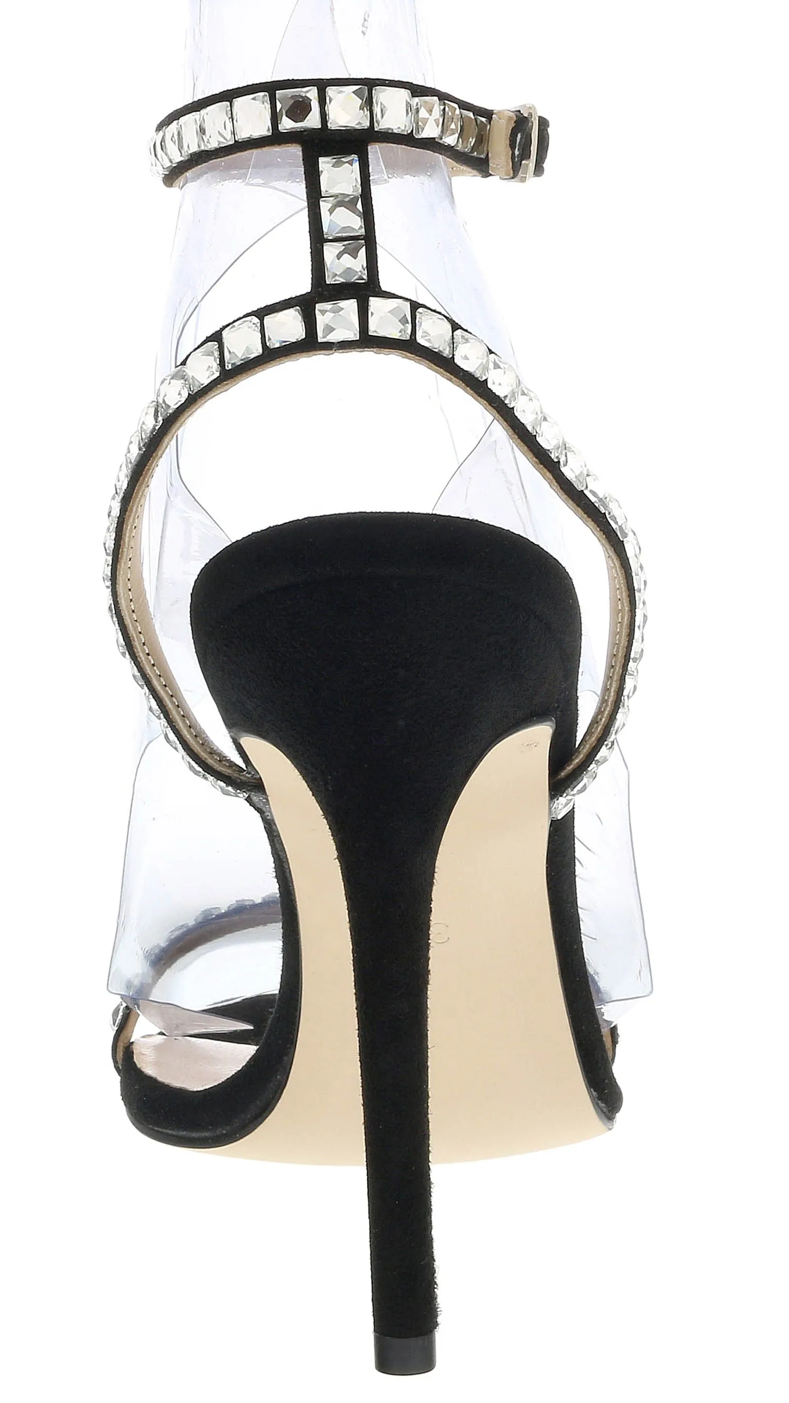Ventutto Black Classic Crystal Embellished Strappy  High Heel Sandal-