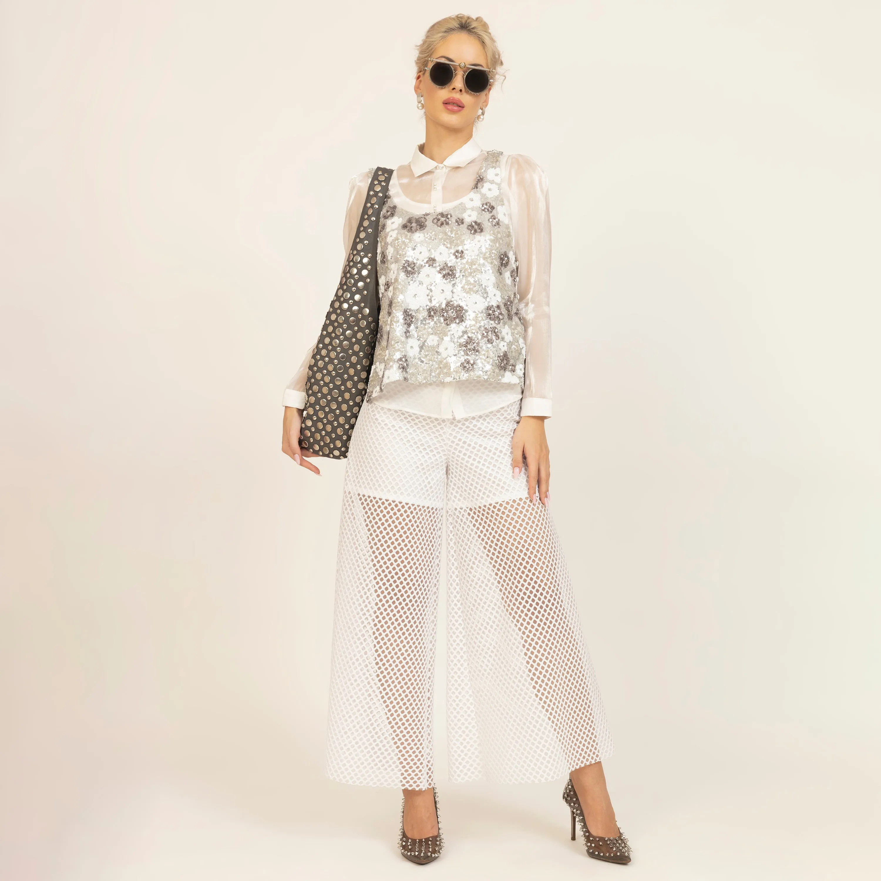 White A-Line Sequin Shrug WIth Spaghetti
